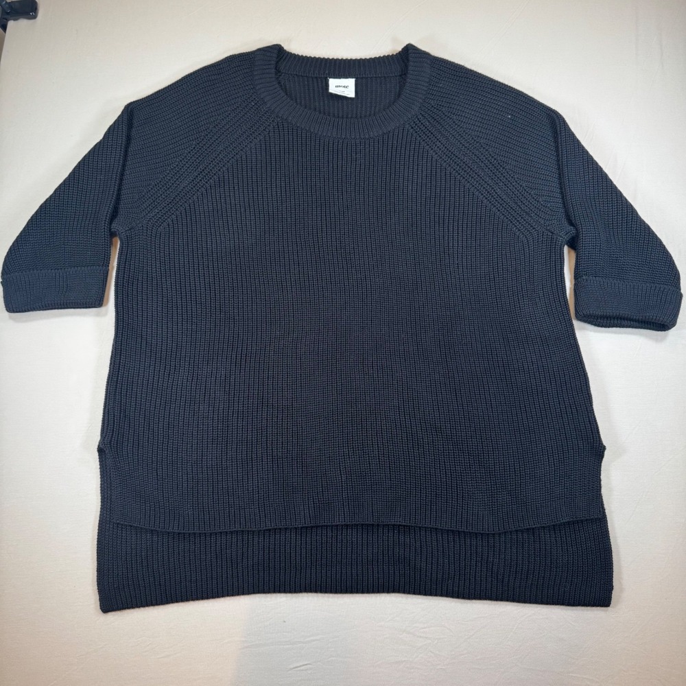 Mote Black Shaker Knit Oversized Sweater Womens Large Short Sleeve High-Low Hem